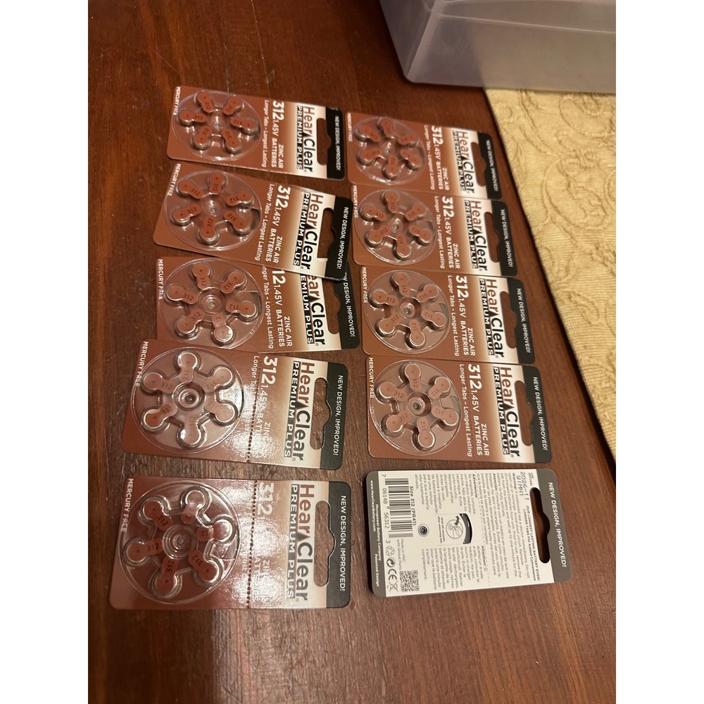 HearClear Premium Plus Size 312 Zinc Air Hearing Aid Batteries 10 Packs 60 Total